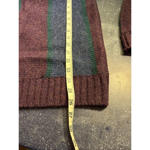 Vtg Mens Woolrich Sweater 85% Wool Blue/Green/Maroon Vertical Wide Stripes Sz M - Picture 7 of 7